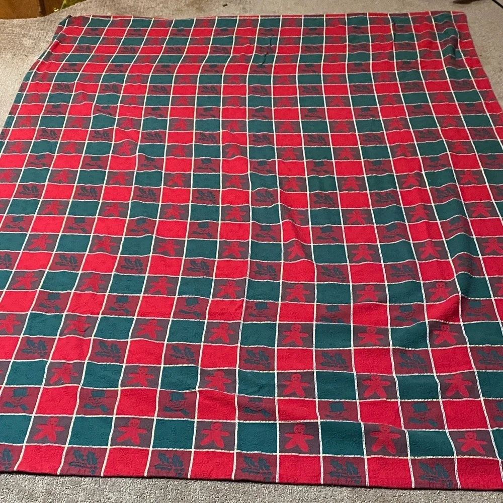 Festive Red and Green Holiday Blanket with Gold & White Trim Snowmen Festive Che